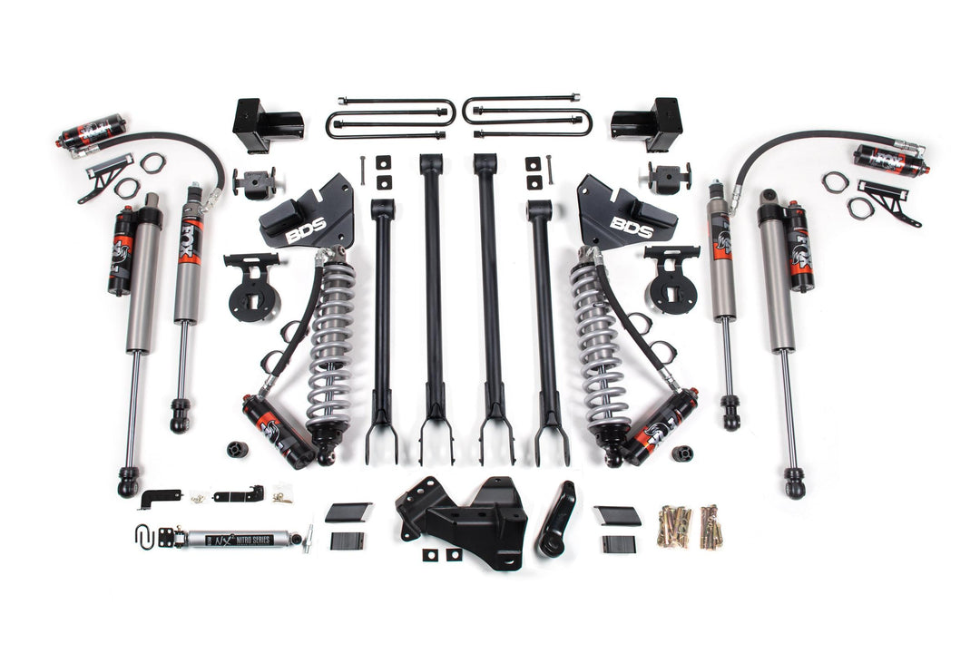 4 Inch Lift Kit w/ 4-Link FOX 2.5 Performance Elite Coil-Over Conversion Ford F250/F350 Super Duty 17-19 4WD Diesel 5 Inch Block 3 Leaf Main BDS1965FPE