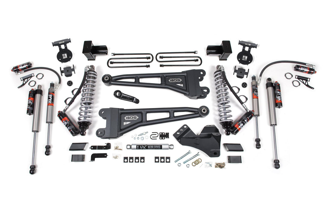 4 Inch Lift Kit w/ Radius Arm FOX 2.5 Performance Elite Coil-Over Conversion Ford F250/F350 Super Duty 17-19 4WD Diesel 5 Inch Block 2 Leaf Main FOX 2.5 Performance Elite BDS1967FPE