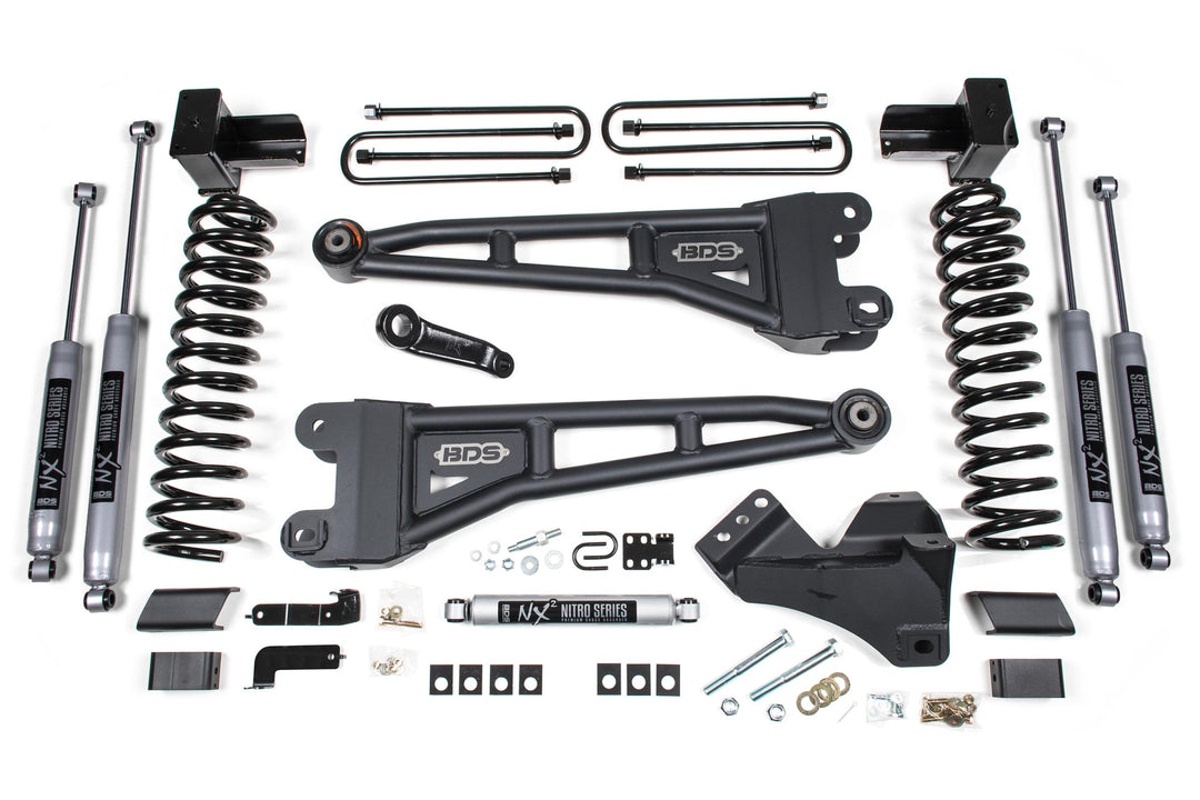 5 Inch Lift Kit w/ Radius Arm Ford F250/F350 Super Duty 23-24 4WD Diesel 5 Inch Block with 3 Leaf Main Fox 2.0 Performance BDS2203FS