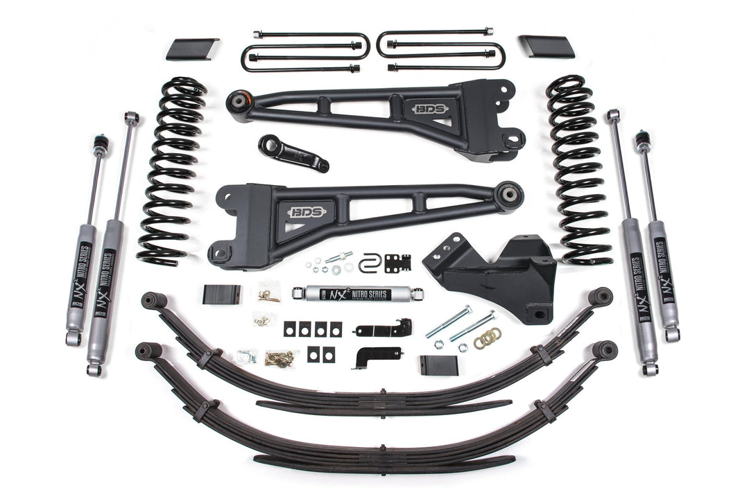 4 Inch Lift Kit w/ Radius Arm Ford F250/F350 Super Duty 17-19 4WD Diesel 5 Inch Block 2 Leaf Main Fox 2.5 Performance Elite Shocks BDS2220FPE