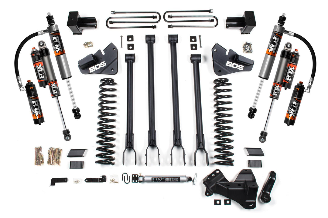 4 Inch Lift Kit 4-Link Conversion Ford F250/F350 Super Duty 17-19 4WD Diesel 5 Inch Block 2 Leaf Main Fox 2.5 Performance Eliete Shocks BDS2227FPE