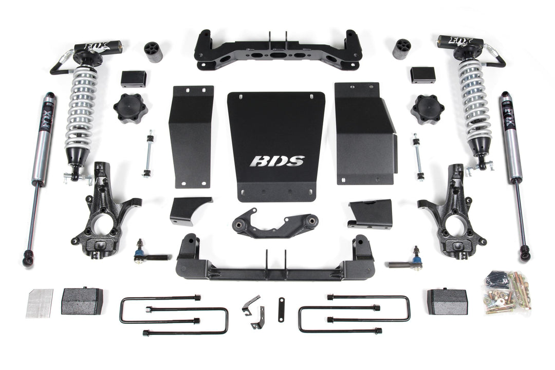 4 Inch Lift Kit FOX 2.5 Coil-Over Silverado/Sierra 1500 14-18 4WD Block Kit Cast Steel Control Arm Fox 2.5 Performance Shocks BDS712FDSC