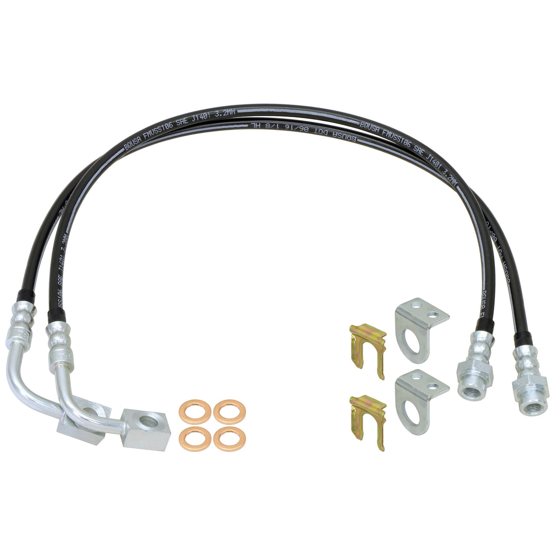 Brake Hose Kit 07-18 Wrangler JK Front (2014-up) 35 Inch Long w/ Single Groove End Routes By Coil Bucket Pair
