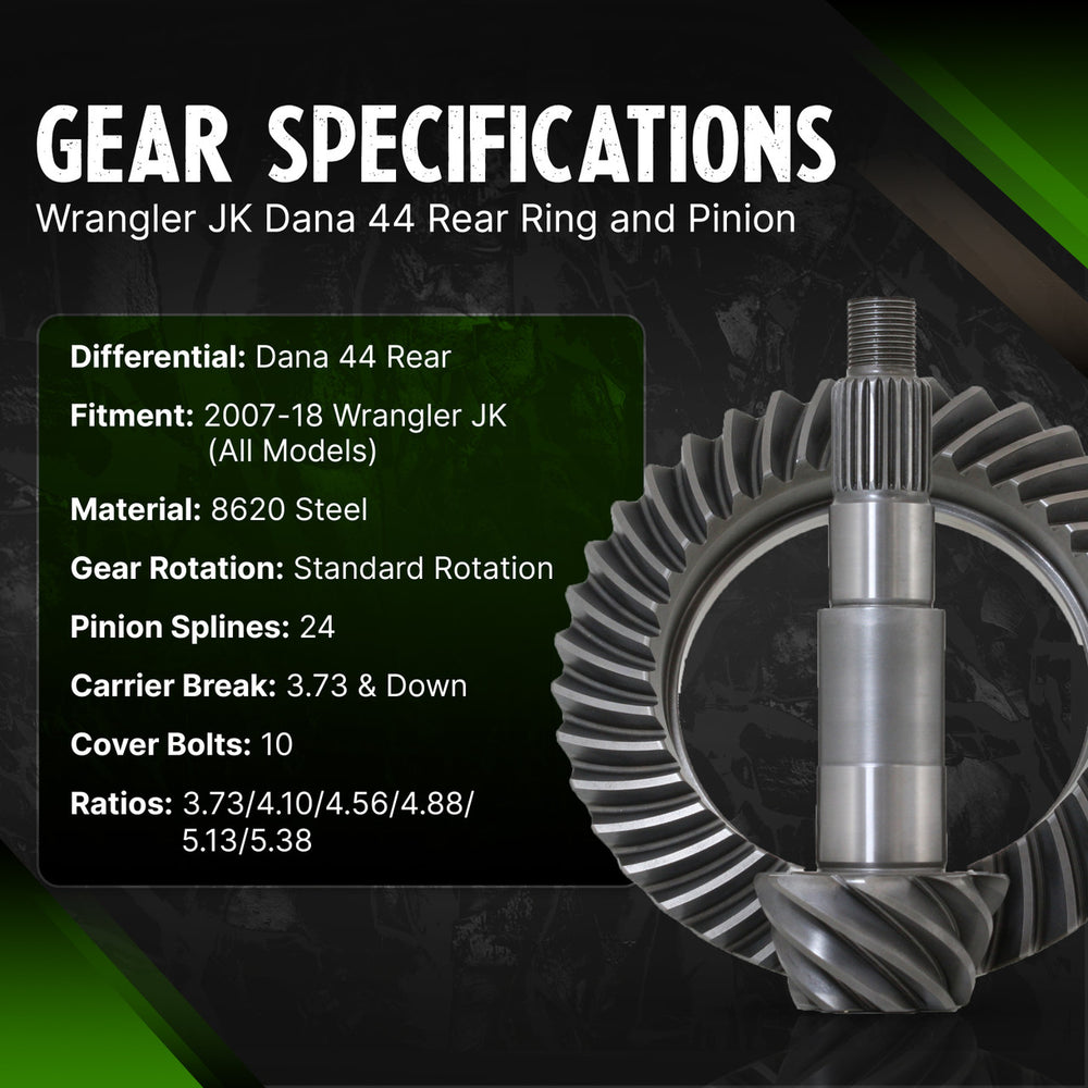 Dana 44 Rear Axle Jeep Wrangler JK 3.73-5.38 Ratio Ring and Pinion Revolution Gear