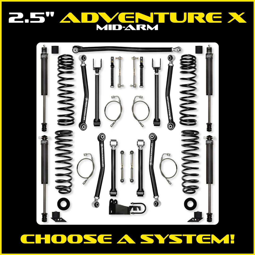 Rock Krawler 2.5 Inch Adventure-X Mid-Arm System - Jeep Wrangler JKU 4-Door - kit photo