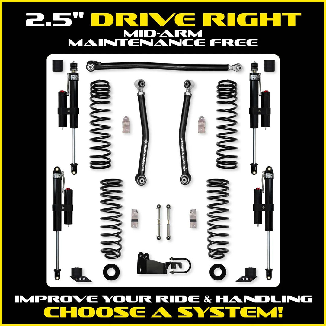 Rock Krawler 2.5 Inch Drive Right Mid-Arm System - Jeep Wrangler JK 2-Door - kit photo