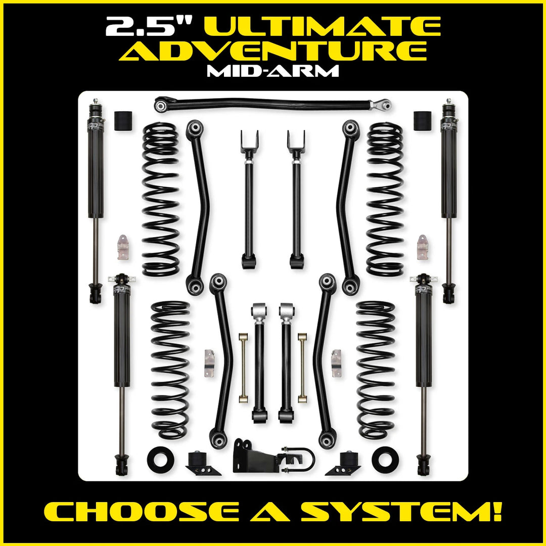 Rock Krawler 2.5 Inch Ultimate Adventure Mid-Arm System - Jeep Wrangler JK 2-Door - kit photo
