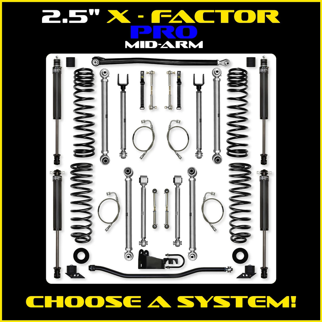 Rock Krawler 2.5 Inch X Factor Pro Aluminum Mid-Arm - Jeep Wrangler JK 2-Door - kit photo