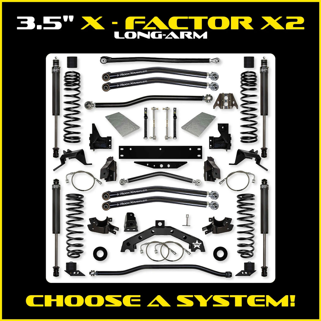 Rock Krawler 3.5 Inch X Factor X2 Long-Arm System - Jeep Wrangler JKU 4-Door - kit photo