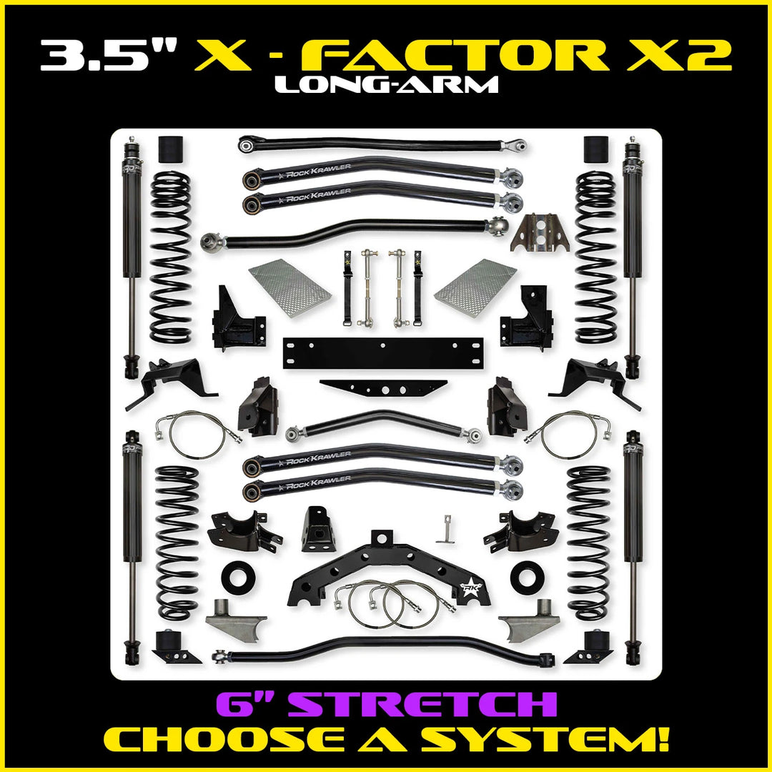 Rock Krawler 3.5 Inch X Factor X2 Long-Arm w/ 6 Inch Rear Stretch - Wrangler JK - kit photo