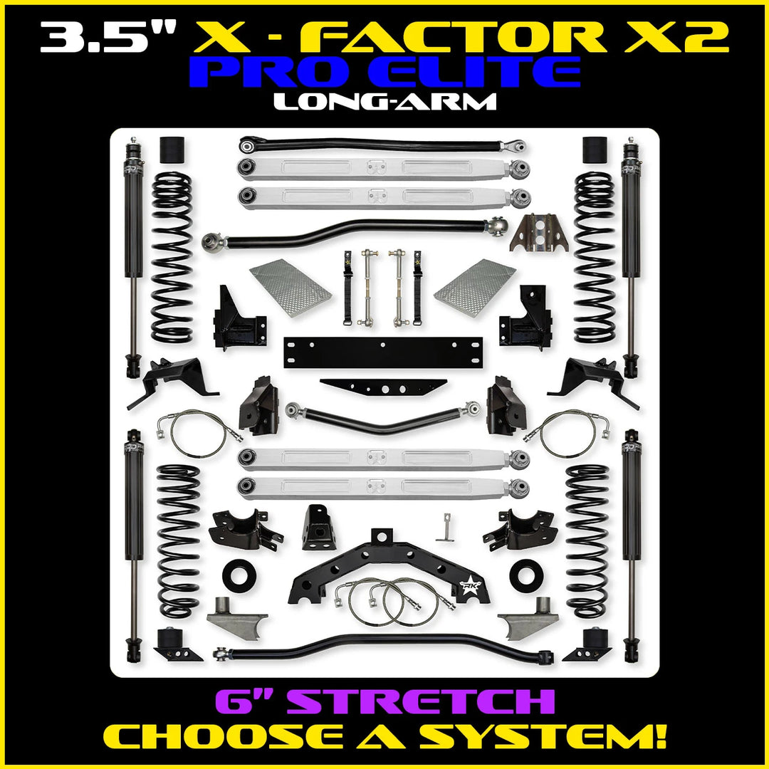 Rock Krawler 3.5 Inch X Factor X2 Pro Elite Long-Arm w/ 6 Inch Rear Stretch - Wrangler JK - kit photo