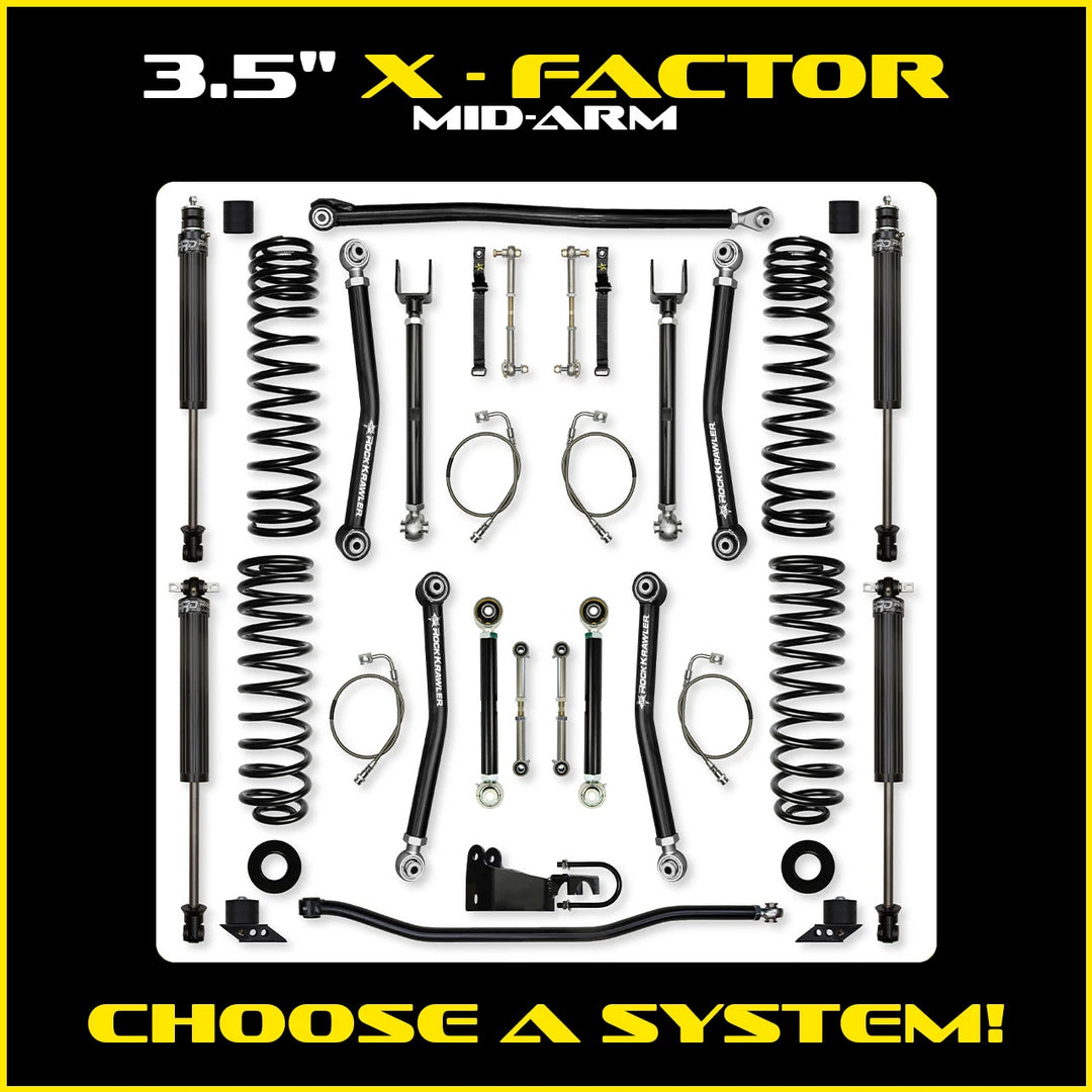 Rock Krawler 3.5 Inch X Factor Mid-Arm System - Jeep Wrangler JK 2-Door - kit photo