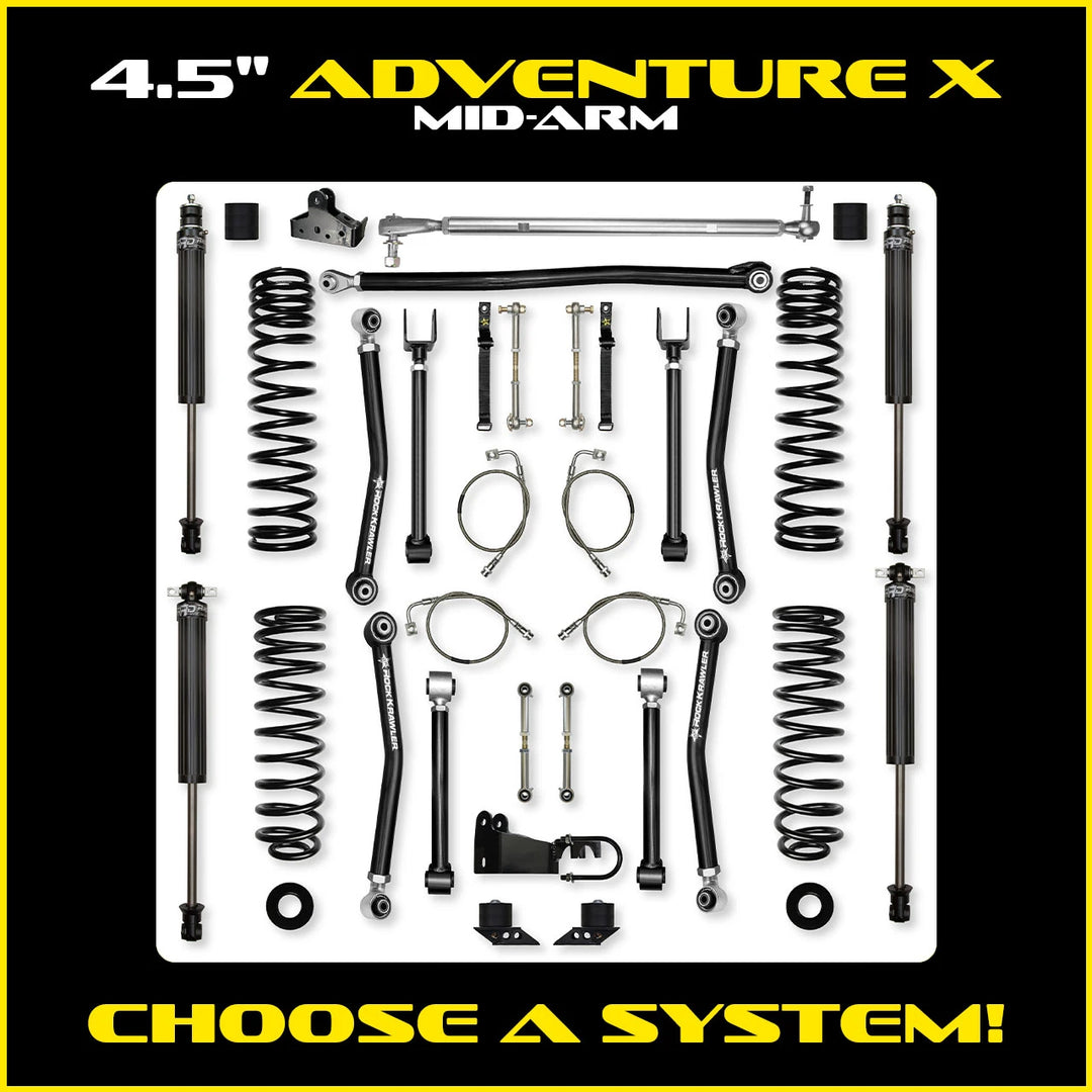 Rock Krawler 4.5 Inch Adventure-X Mid-Arm System - Jeep Wrangler JKU 4-Door - kit photo