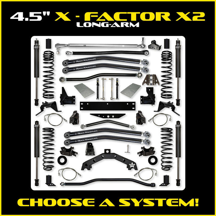 Rock Krawler 4.5 Inch X Factor X2 Long-Arm System - Jeep Wrangler JK 2-Door - kit photo