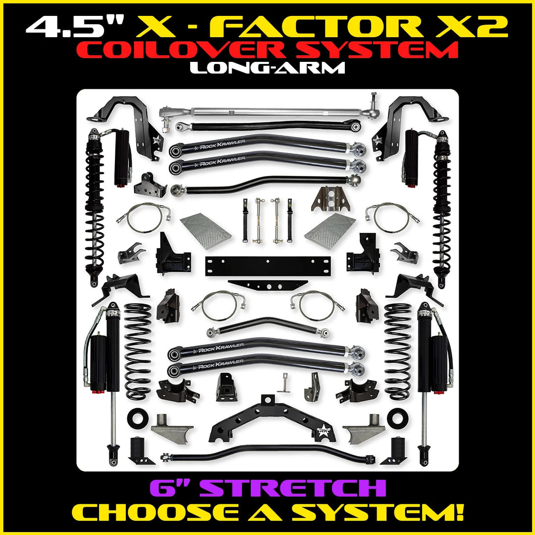 Rock Krawler 4.5 Inch X Factor X2 Long-Arm w/ 6 Inch Rear Stretch - Wrangler JK - coil-over package photo