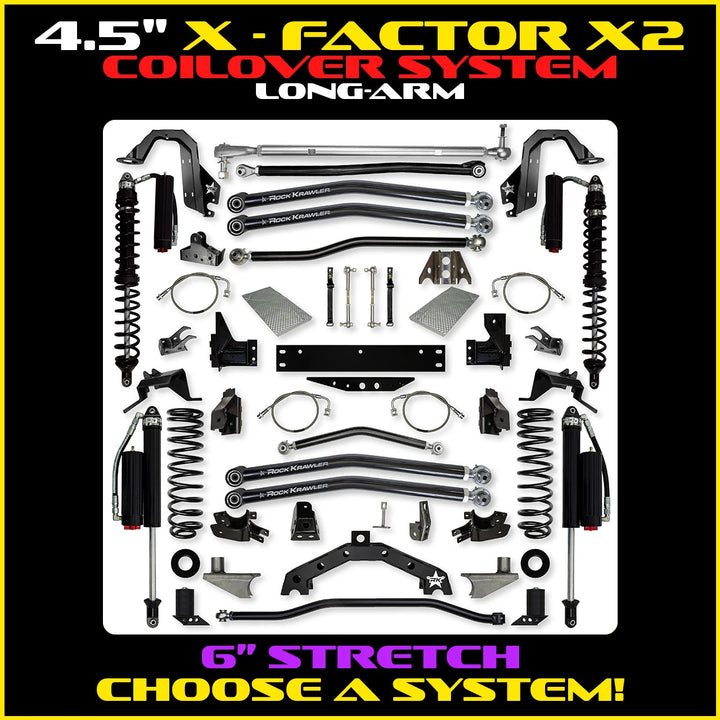 Rock Krawler 4.5 Inch X Factor X2 Long-Arm w/ 6 Inch Rear Stretch - Wrangler JK - coil-over package photo