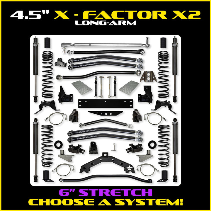 Rock Krawler 4.5 Inch X Factor X2 Long-Arm w/ 6 Inch Rear Stretch - Wrangler JK - kit photo
