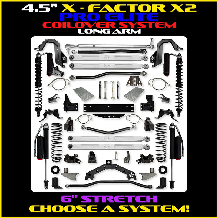 Rock Krawler 4.5 Inch X Factor X2 Pro Elite Long-Arm w/ 6 Inch Rear Stretch - Wrangler JK - coil-over package photo