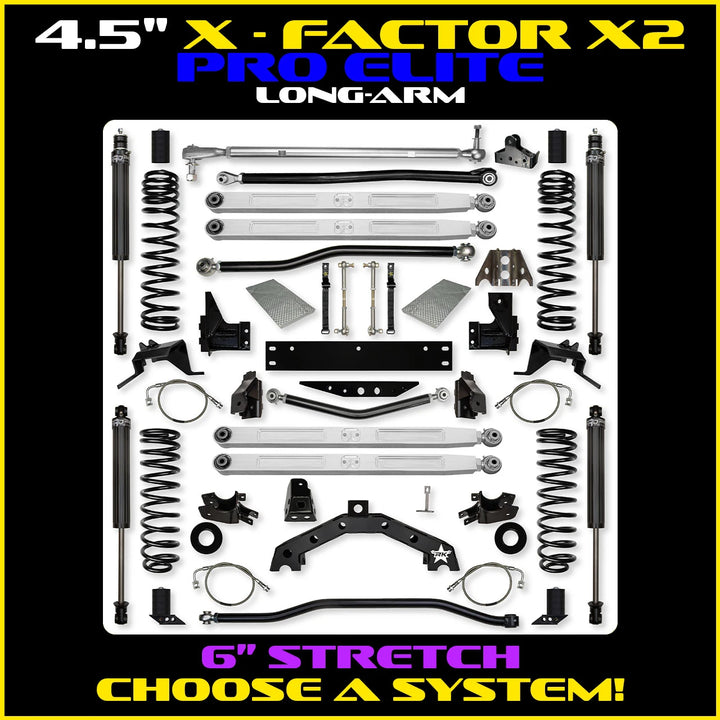 Rock Krawler 4.5 Inch X Factor X2 Pro Elite Long-Arm w/ 6 Inch Rear Stretch - Wrangler JK - kit photo