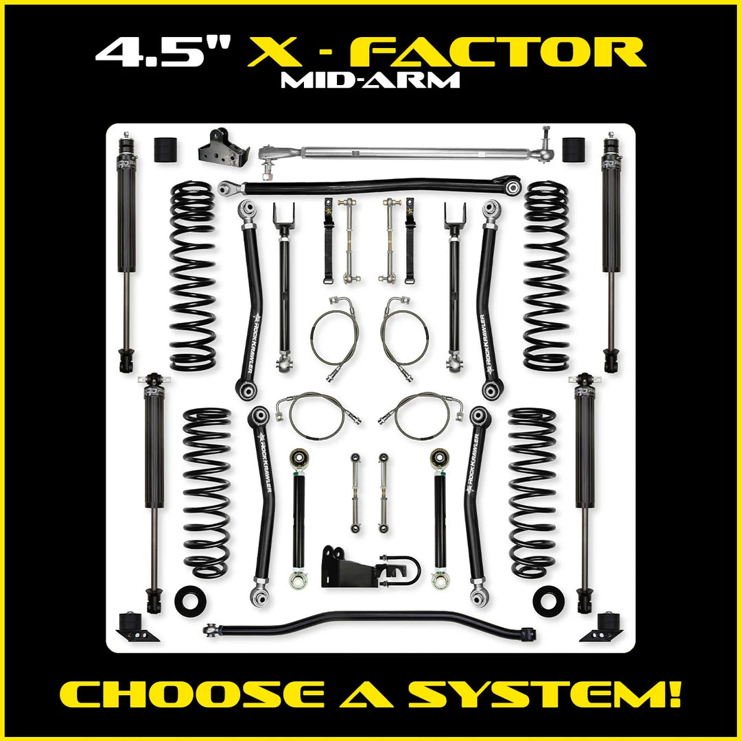 Rock Krawler 4.5 Inch X Factor Mid-Arm System - Jeep Wrangler JK 2-Door - kit photo