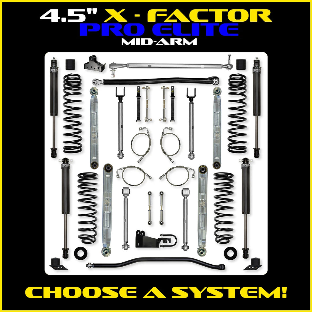 Rock Krawler 4.5 Inch X Factor Pro Elite Mid-Arm System - Jeep Wrangler JK 2-Door - kit photo