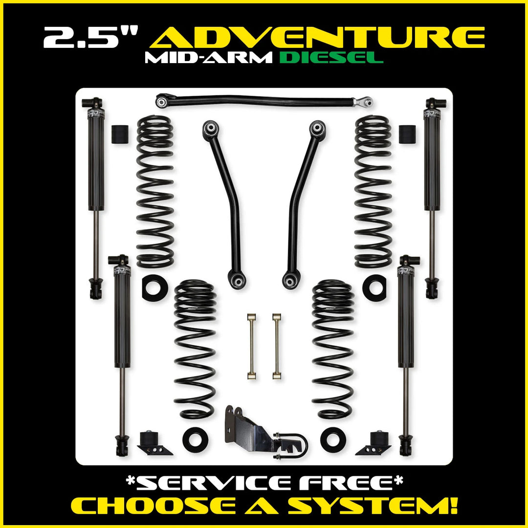 Rock Krawler 2.5 Inch Adventure System - Jeep Wrangler JLU Diesel - kit layout