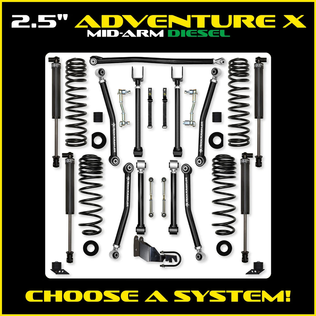 Rock Krawler 2.5 Inch Adventure X System - Jeep Wrangler JLU Diesel - kit layout