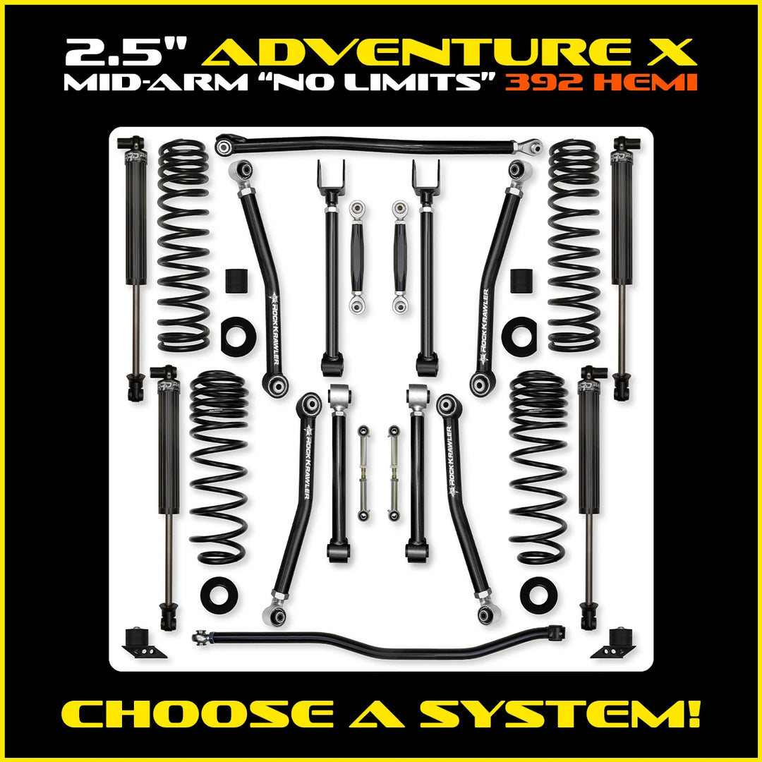 Rock Krawler 2.5 Inch Adventure X No Limits System - Jeep Wrangler JLU 392 - kit layout