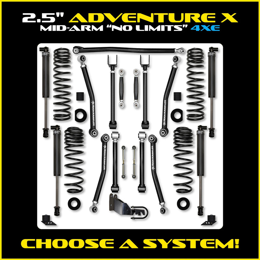 Rock Krawler 2.5 Inch Adventure X No Limits System - Jeep Wrangler JLU 4xe - kit layout
