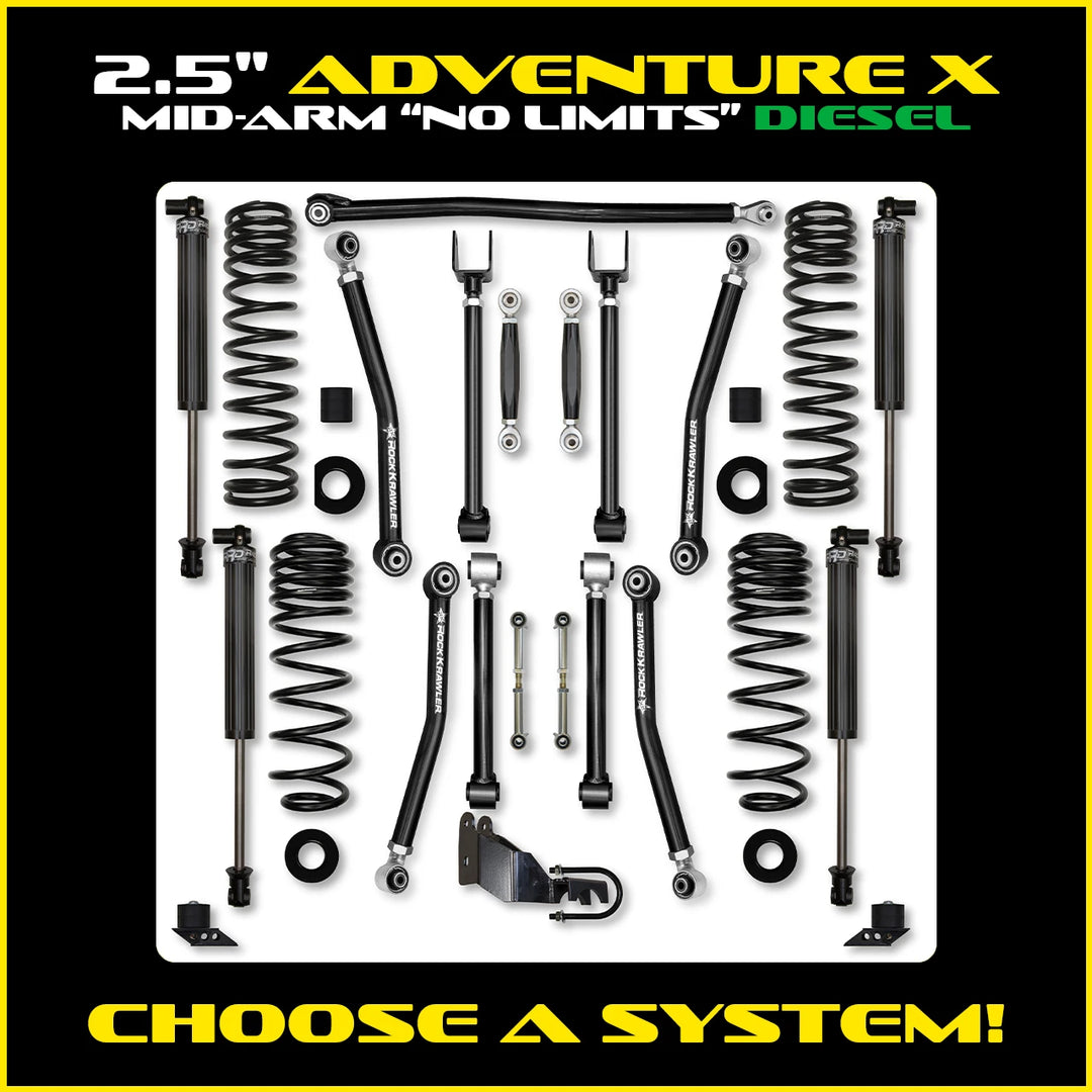 Rock Krawler 2.5 Inch Adventure X No Limits System - Jeep Wrangler JLU Diesel - kit layout
