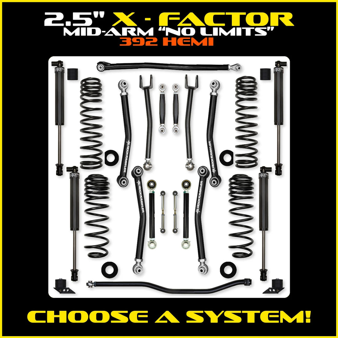 Rock Krawler 2.5 Inch X Factor No Limits System - Jeep Wrangler JLU 392 - kit layout