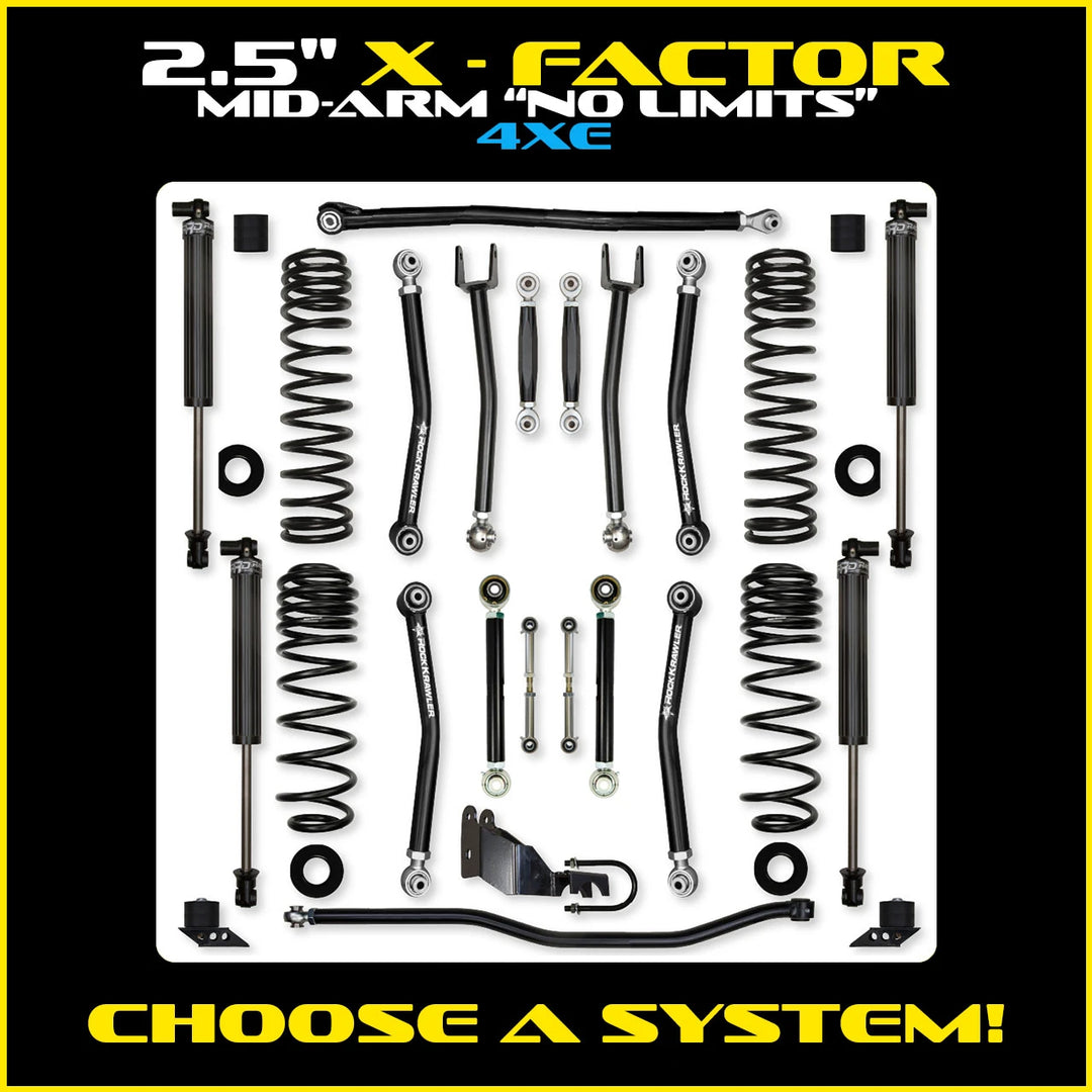 Rock Krawler 2.5 Inch X Factor No Limits System - Jeep Wrangler JLU 4xe - kit layout