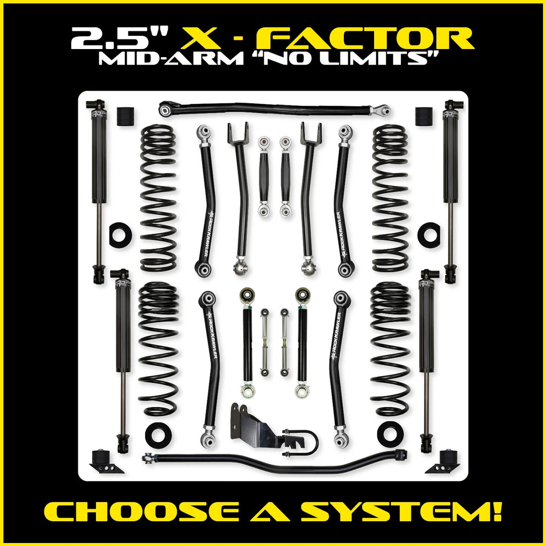 Rock Krawler 2.5 Inch X Factor No Limits System - Jeep Wrangler JLU Gas - kit layout