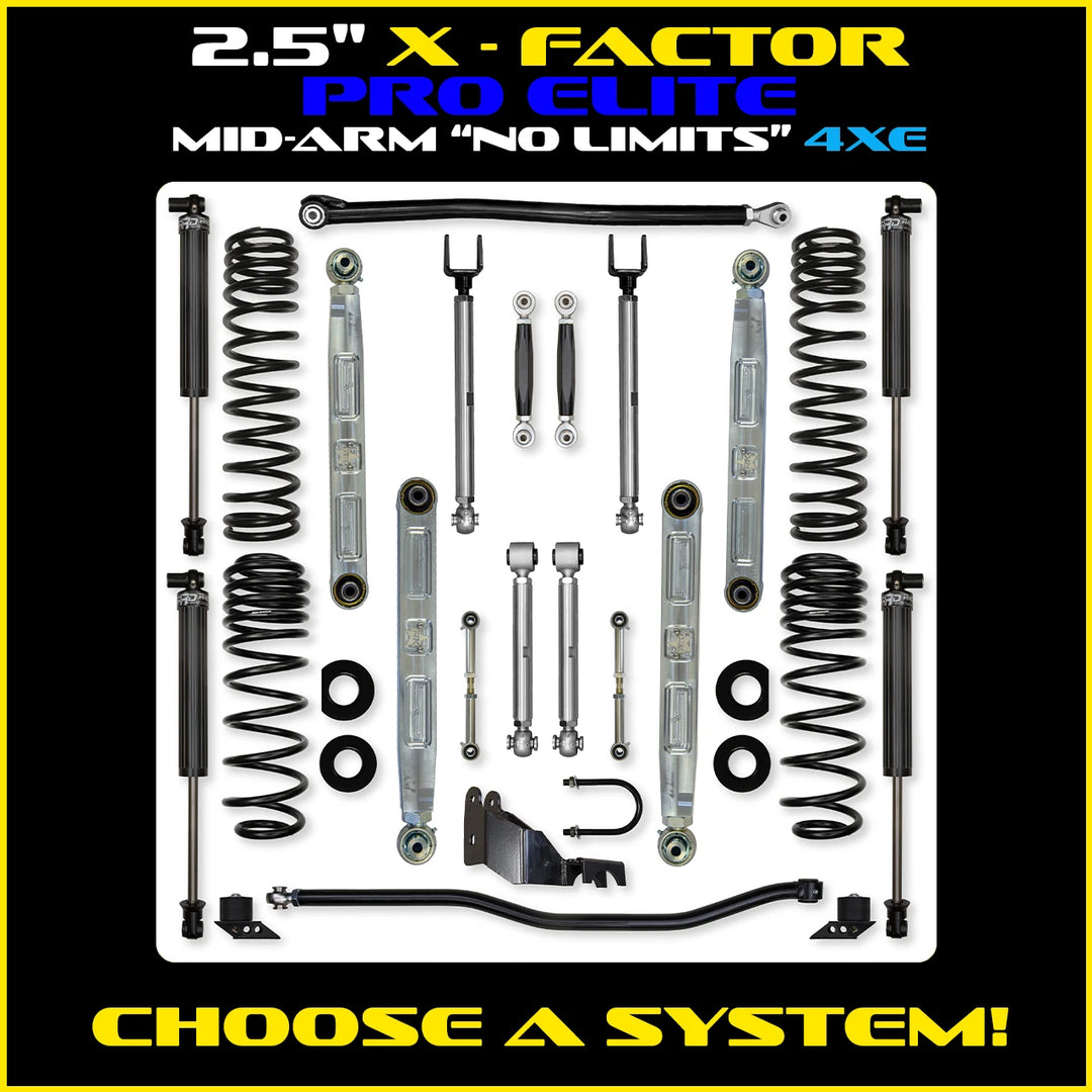 Rock Krawler 2.5 Inch X Factor Pro Elite No Limits System - Jeep Wrangler JLU 4xe - kit layout