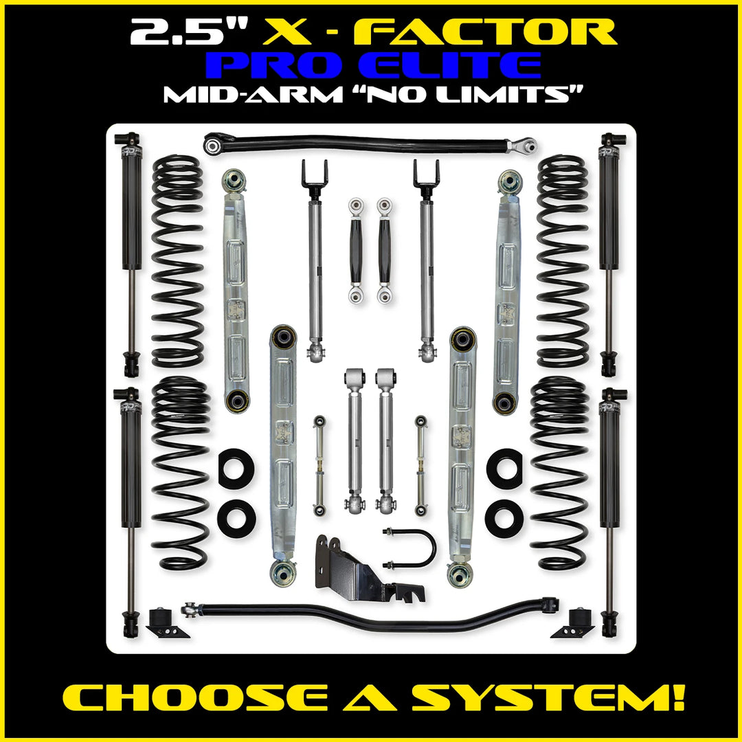 Rock Krawler 2.5 Inch X Factor Pro Elite No Limits System - Jeep Wrangler JL 2-Door - kit layout