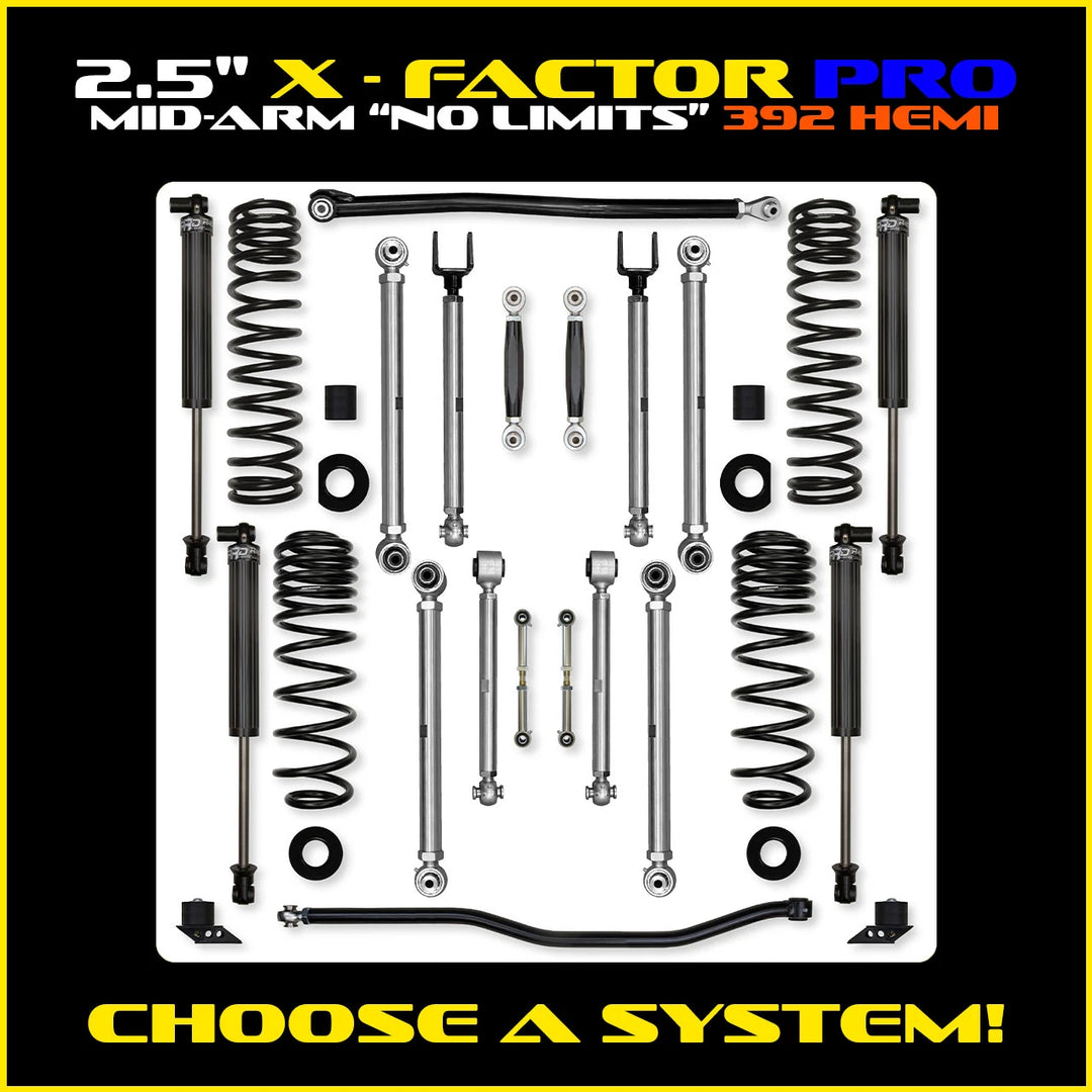 Rock Krawler 2.5 Inch X Factor Pro No Limits System - Jeep Wrangler JLU 392 - kit layout