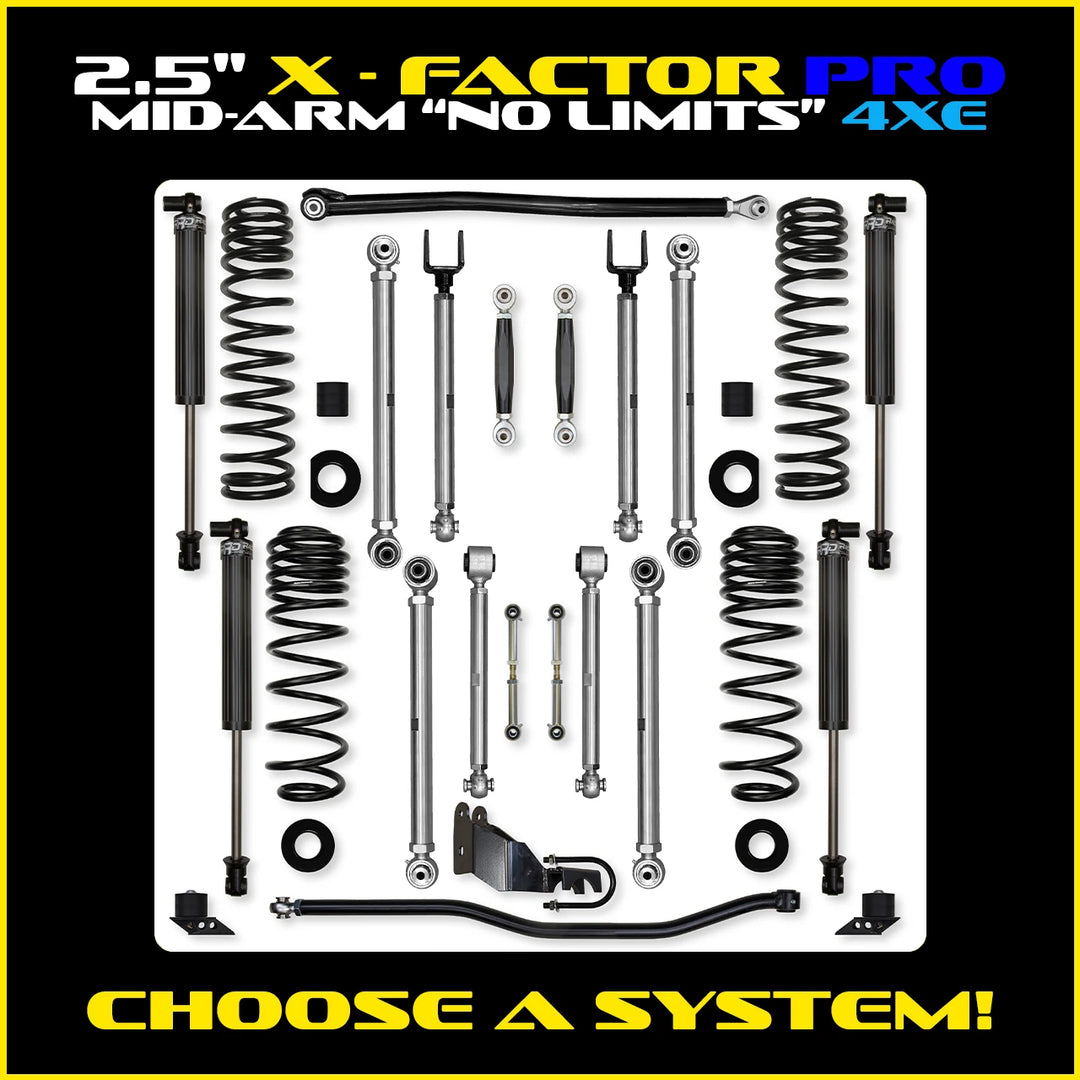 Rock Krawler 2.5 Inch X Factor Pro No Limits System - Jeep Wrangler JLU 4xe - kit layout