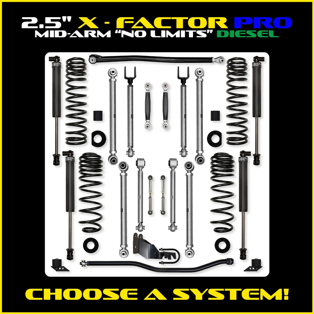 Rock Krawler 2.5 Inch X Factor Pro No Limits System - Jeep Wrangler JLU Diesel - kit layout