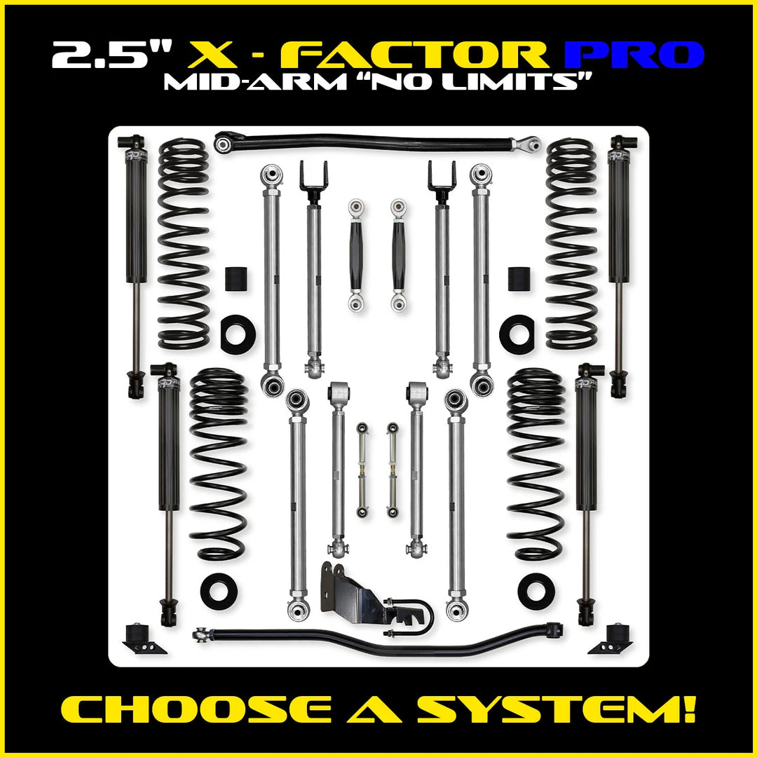 Rock Krawler 2.5 Inch X Factor Pro No Limits System - Jeep Wrangler JL 2-Door - kit layout