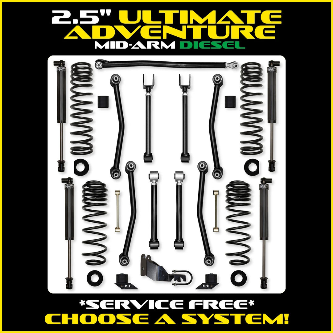 Rock Krawler 2.5 Inch Ultimate Adventure System - Jeep Wrangler JLU Diesel - kit layout