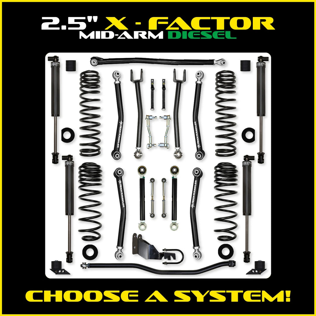 Rock Krawler 2.5 Inch X Factor System - Jeep Wrangler JLU Diesel - kit layout