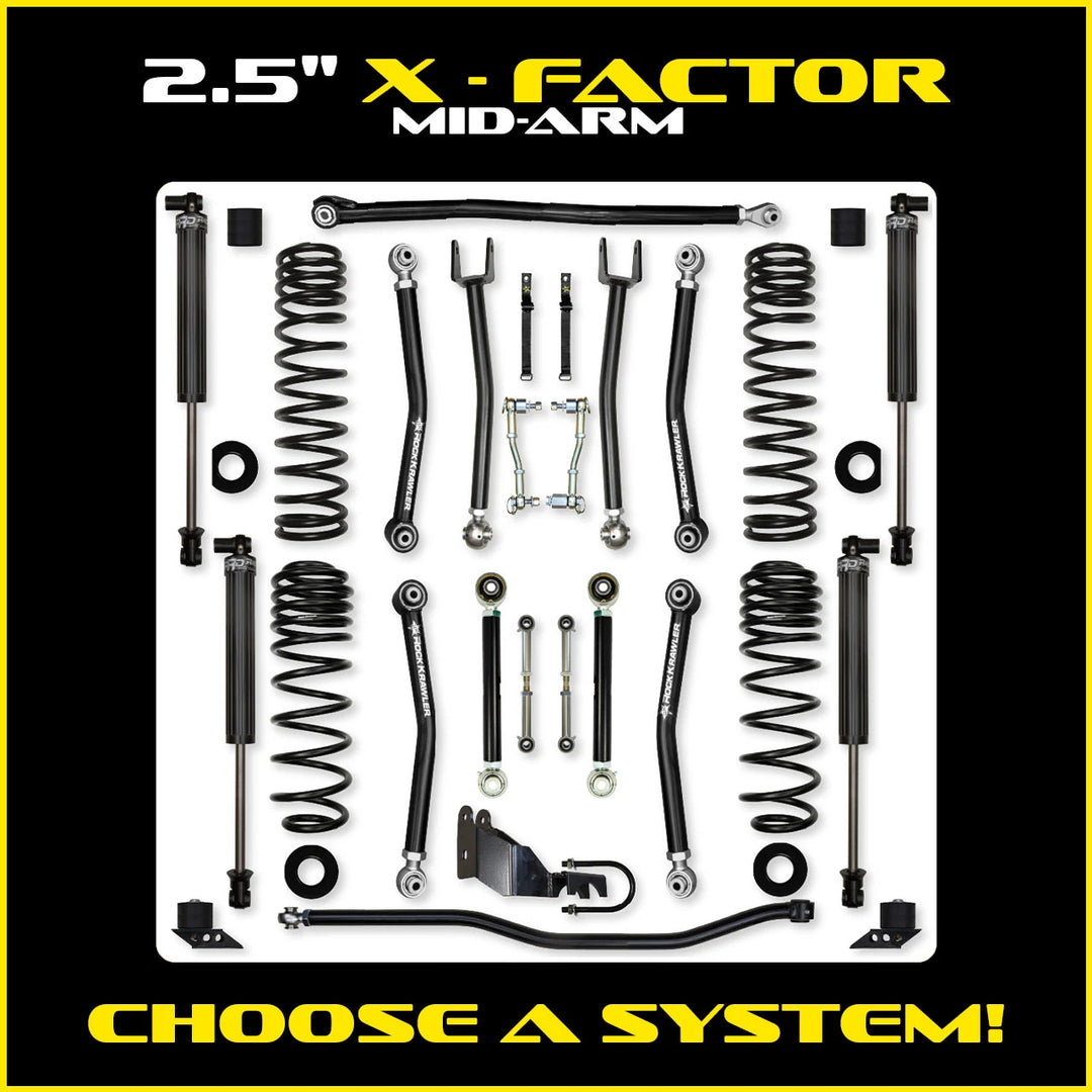 Rock Krawler 2.5 Inch X Factor System - Jeep Wrangler JLU Gas - kit layout