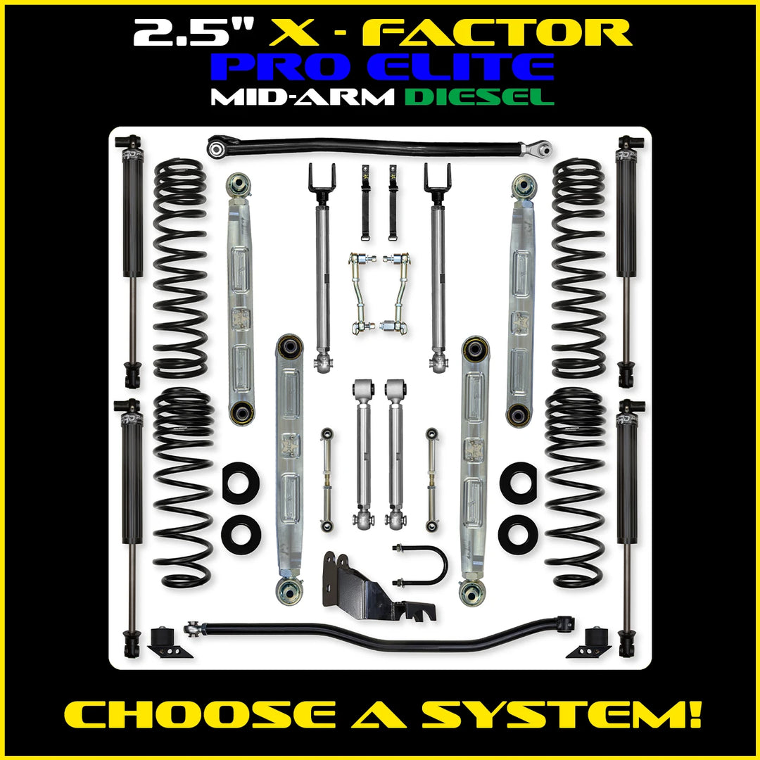 Rock Krawler 2.5 Inch X Factor Pro Elite System - Jeep Wrangler JLU Diesel - kit layout