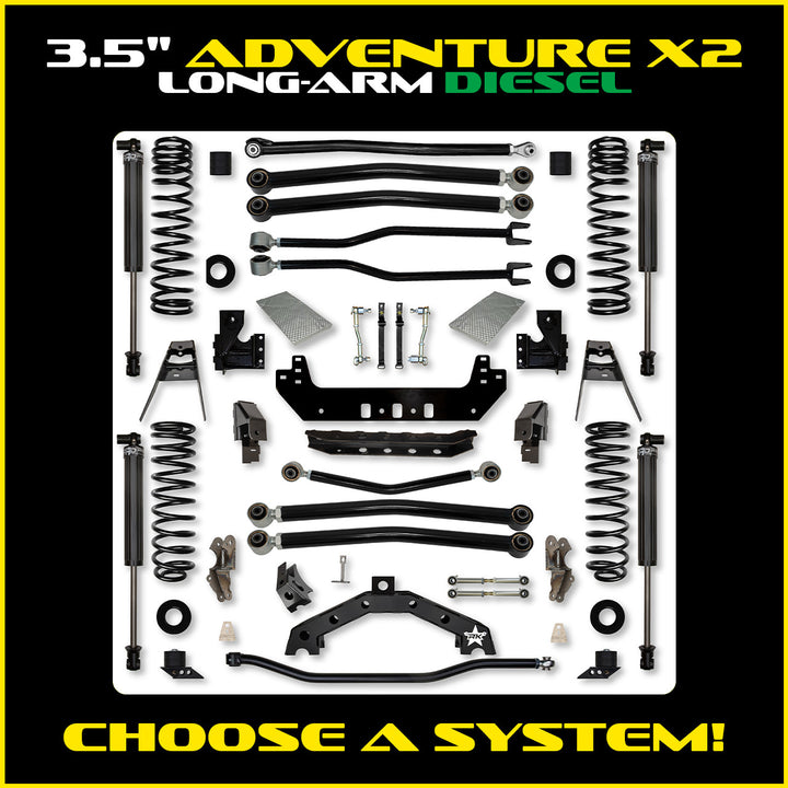 Rock Krawler 3.5 Inch Adventure X2 Long Arm System - Jeep Wrangler JLU Diesel