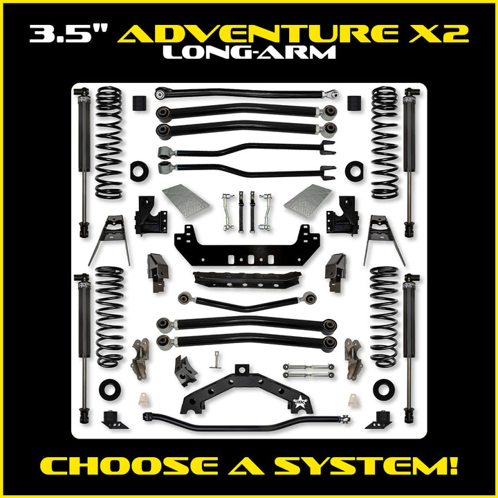 Rock Krawler 3.5 Inch Adventure X2 Long Arm System - Jeep Wrangler JLU 4-Door