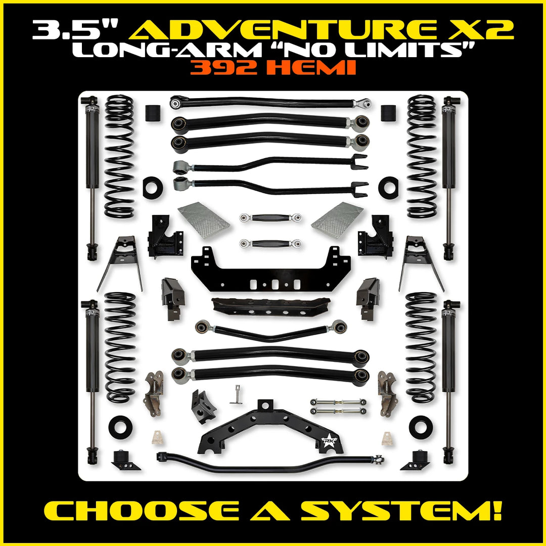 Rock Krawler 3.5 Inch Adventure X2 No Limits Long Arm System - Jeep Wrangler JLU 392
