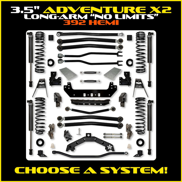 Rock Krawler 3.5 Inch Adventure X2 No Limits Long Arm System - Jeep Wrangler JLU 392