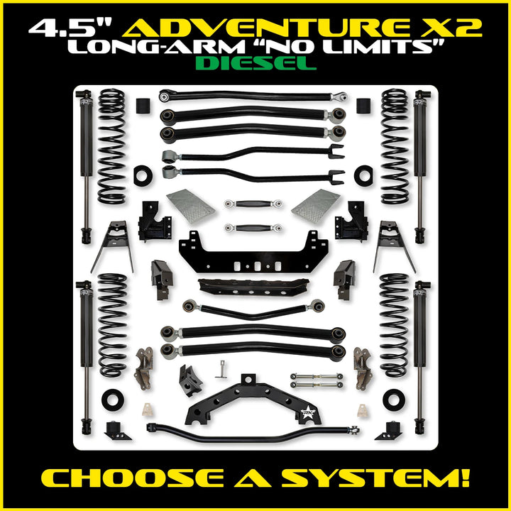 Rock Krawler 4.5 Inch Adventure X2 No Limits Long Arm - Jeep Wrangler JLU Diesel