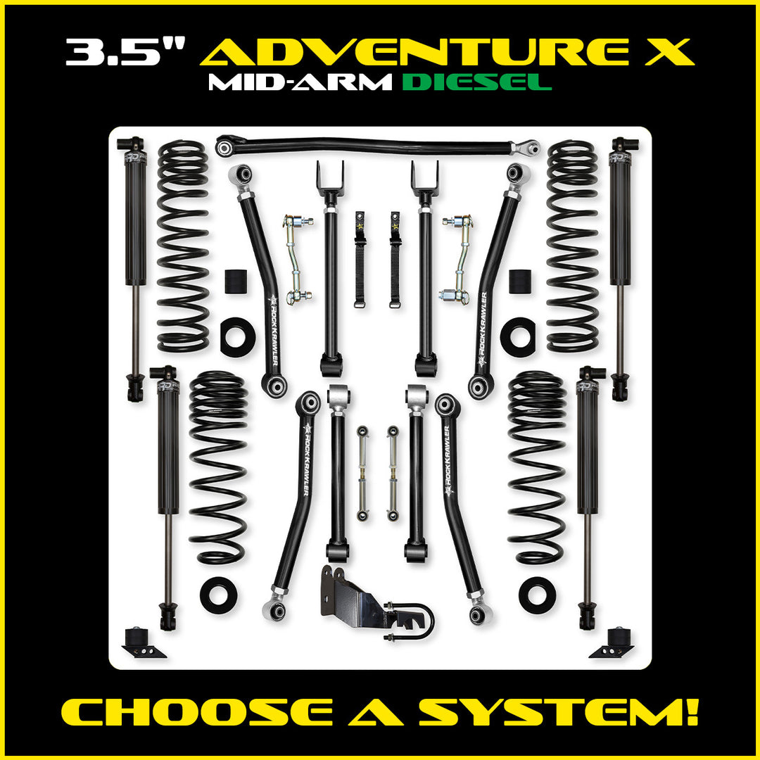 Rock Krawler 3.5 Inch Adventure X Mid-Arm System - Jeep Wrangler JLU Diesel