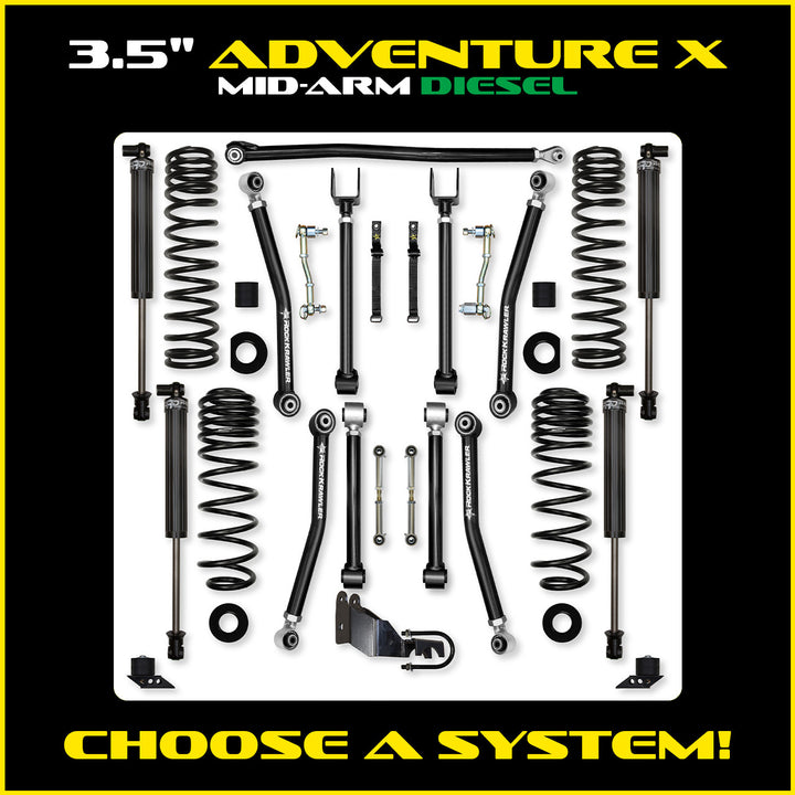 Rock Krawler 3.5 Inch Adventure X Mid-Arm System - Jeep Wrangler JLU Diesel